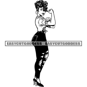 Melanin Curvy Woman Flexing Strong Yes We Can Turban Retro Girl Mix Ethnicity Nubian Sexy Boss Lady SVG PNG JPG Vector Designs Cut Files