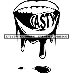 Tasty Woman Lips Dripping Mouth Open White Teeth Tongue Human Closeup Glossy Juicy Lips Lipstick Plump SVG PNG JPG Vector Designs Cut Files