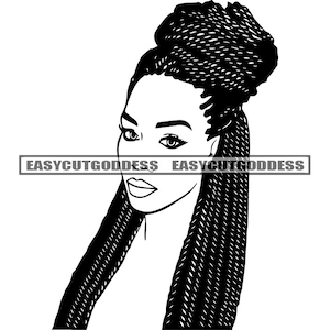 Afro Woman Female Face Braids Bun Hairstyle African Nubian Beauty Melanin Portrait Stylish Closeup SVG PNG JPG Vector Designs Cut Files