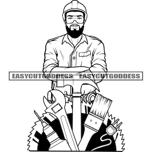 Handyman Worker Tools Business Logo Construction Service Repairman Job Builder Contractor Carpenter SVG PNG JPG Vector Design Cut Files