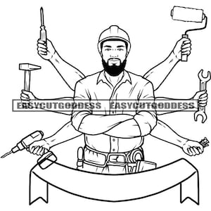 Handyman Worker Tool Construction Service Equipment Repairman Job Hammer Builder Contractor Carpenter SVG PNG JPG Vector Design Cut Files
