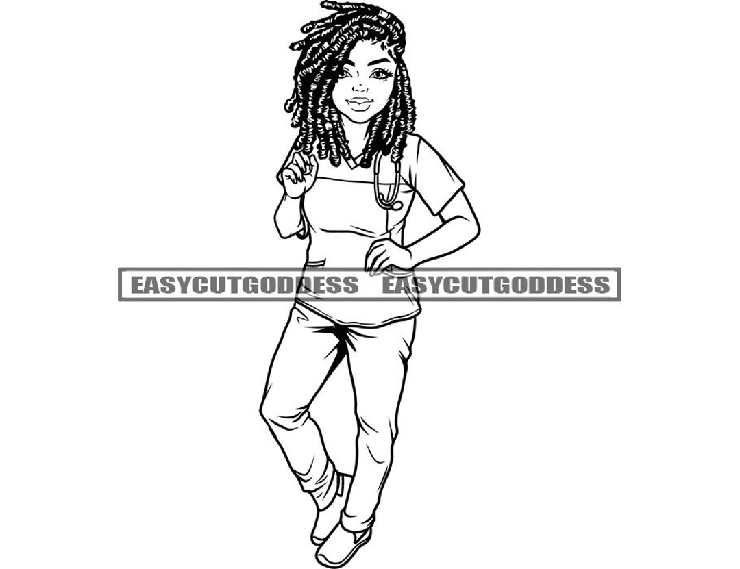 Melanin Woman Nurse Locs Dreads Hair Medical Care Health Female Nursing