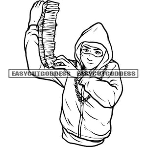 Gangster Hustler Man Hoodie Facemask Ski Mask Burglar Money Stack Dope Bank Street Boy Hip Hop Rap SVG PNG JPG Vector Designs Cutting Files