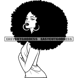 Melanine zwarte vrouw gezicht grote afro kinky puf kapsel mode make-up model portret stijlvolle close-up SVG PNG JPG vector ontwerp gesneden bestanden