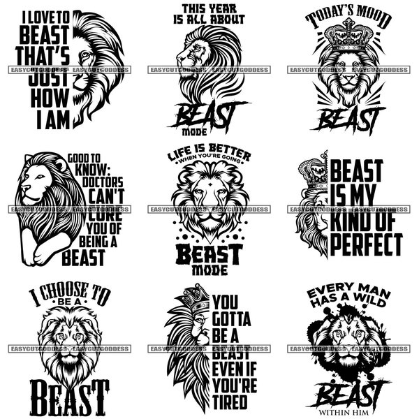 Bundle 9 Designs Citations positives de lion motivantes J’aime le mode Beast Kind Of Perfect I Choose Beast Man Wild SVG PNG JPG Vector Cut Files