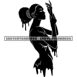 Sensual Black Woman Naked Slim Body Bathing Dripping Hair Bun African