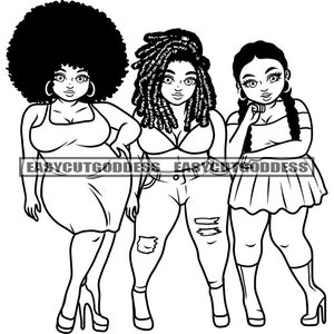 Best Friends Big Beautiful Women Curvy Plus Size Sisters Mix Ethnic Pretty Girls Portrait New Trending SVG PNG JPG Vector Design Cut Files
