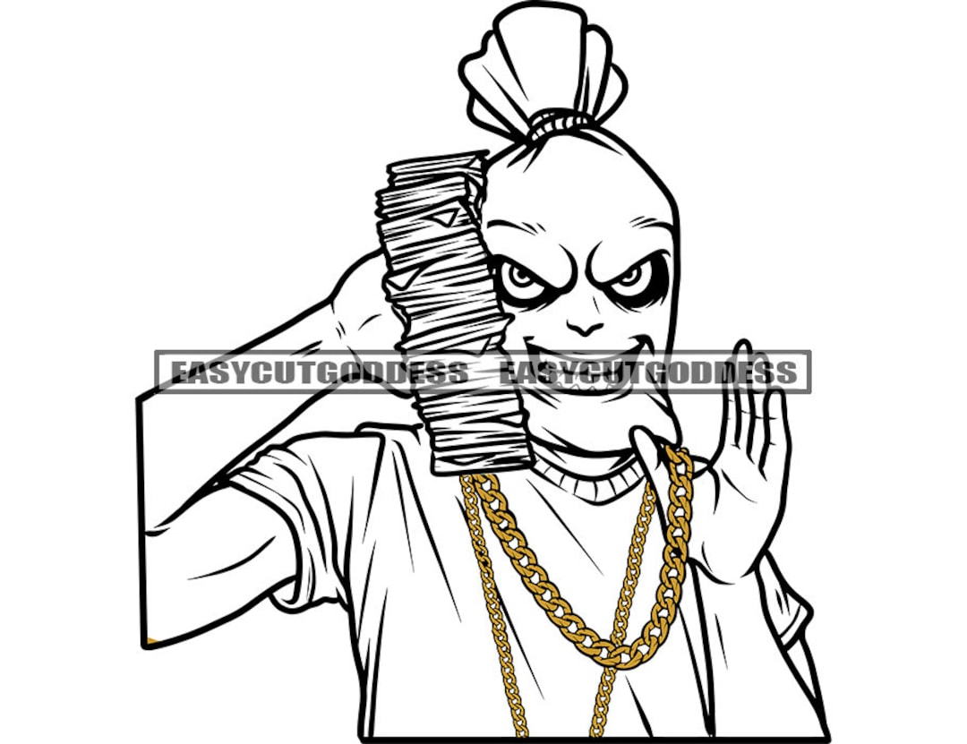 Gangster Man Money Bag Head Man Character Holding Money Stack Gold