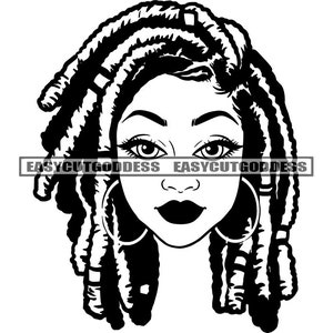 Melanin Woman Closed Up Dreads Locs Hairstyle Hoops Earrings Portrait African American Lady Mix Ethnic SVG PNG JPG Vector Design Cut Files