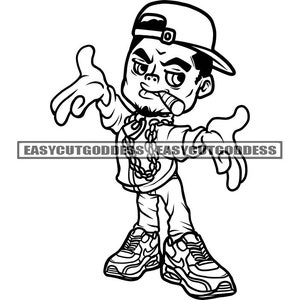 Dope Boy Personagem de desenho animado Homem Chapéu de beisebol Fumar Charuto Corrente de ouro Brag Bank Mix Étnico Hip Hop Rap SVG PNG JPG Desenhos vetoriais Arquivos cortados