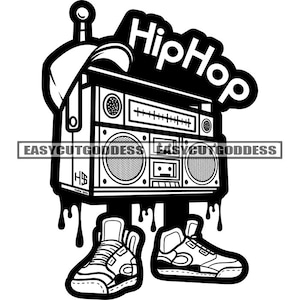 Boombox Radio Hip Hop Rap Music Baseball Hat Retro Old School Stereo Vintage Disco Audio Party 80s Funky SVG PNG JPG Vector Design Cut Files