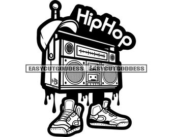 Boombox Radio Hip Hop Rap Music Baseball Hat Retro Old School Stereo Vintage Disco Audio Party 80s Funky SVG PNG JPG Vector Design Cut Files