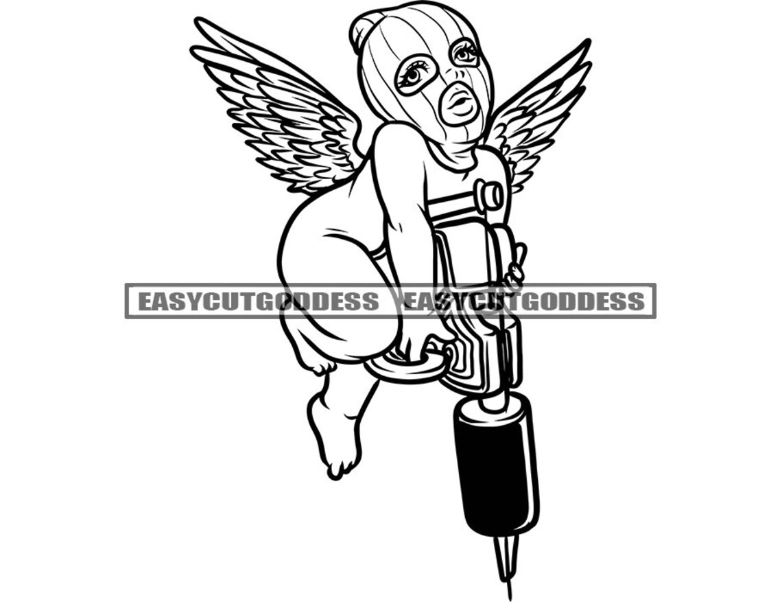 Baby Boy Gangster Angel Carrying Tattoo Gun Ink Artist Ski Etsy