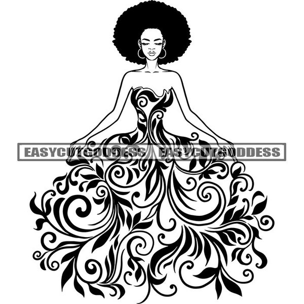 Melanin Afro Woman Wearing Bride Wedding Beautiful Dress Flowers Married Bridal Fashion Elegance Luxury SVG PNG JPG Vector Designs Cut Files