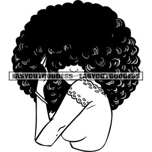 African American Melanin Woman Hand Hair No Face Big Afro Kinky Hairstyle Bracelet Hoop Earrings SVG PNG JPG Vector Designs Cutting Files