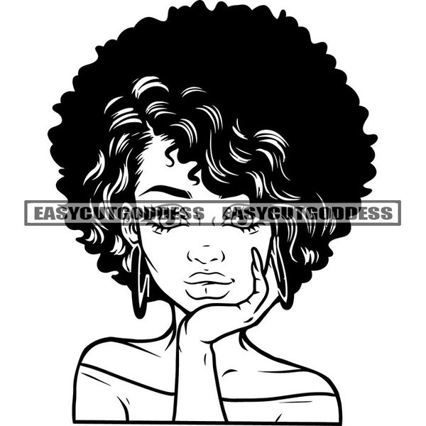 Woman Face Short Afro Hair Fashion Style Long Nails Melanin Black Girl Stylish Fashionable Feminine SVG PNG JPG Vector Designs Cut Files