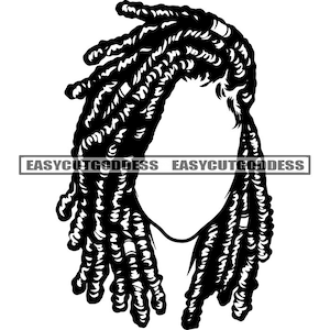 May include: Black and white silhouette of a person with long, braided hair. The hair is styled in a series of tight braids that fall down the back of the head.