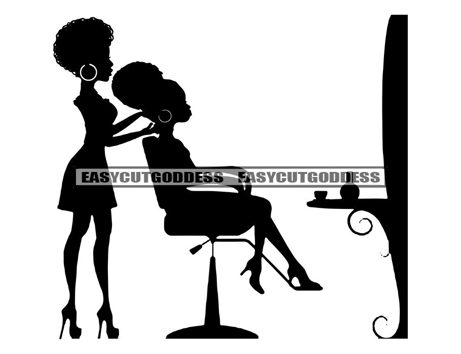 Hairdresser Professional Afro Woman Silhouette Beauty Salon Logo Dresser Hair Care Stylist Service Spa SVG PNG JPG Vector Designs Cut Files