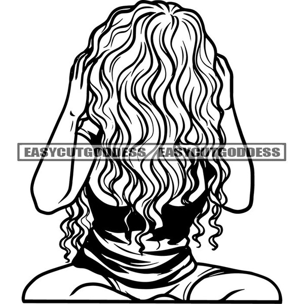 Blonde Woman Covering Face With Hair Wavy Hairstyle Caucasian White Girl Latina Lady Light Skin SVG PNG JPG Vector Designs Cutting Files
