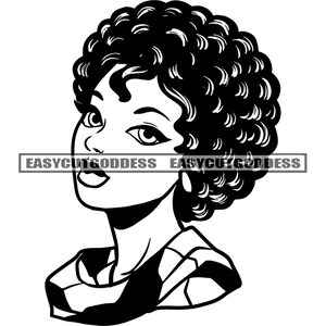 Afro-Amerikaanse zwarte vrouw krullend kinky haar gesloten make-up model melanine nubisch zwart meisje SVG PNG JPG vectorontwerpen snijbestanden
