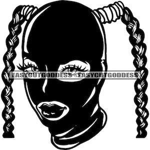 Gangster Hübsche Frau trägt Ski Maske lang geflochten Pferdeschwanz Haare Einbrecher Dope Boss Lady Hip Hop SVG PNG JPG Vektor Designs Plotterdateien