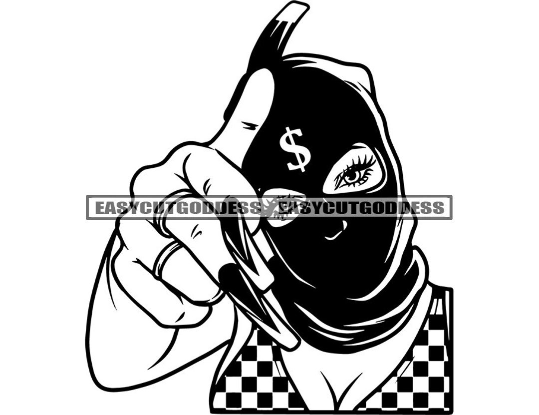Gangster Street Woman Black Ski Mask Dollar Sign Long Nails - Etsy