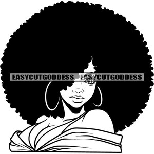 Melanin Black Woman Big Afro Kinky Hairstyle Hoop Earrings Female Young Lady Self-care Mixed Ethnicity SVG PNG JPG Vector Designs Cut Files