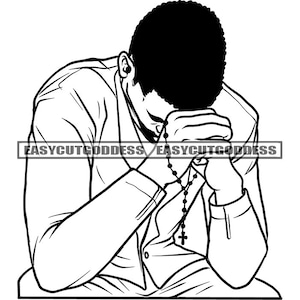 Man Praying God Prayers Hands Pray Rosary Cross Religion Mediation Faith Man Of God Lord Believe Church SVG PNG JPG Vector Designs Cut Files