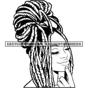 Melanin Woman Locs Dreads Dreadlocks Hairstyle Black African American Female Messy Bun Mixed Ethnicity SVG PNG JPG Vector Designs Cut Files