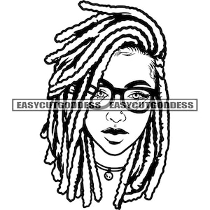 Melanine Vrouw Dreads Locs Kapsel Mode Bril Afro-Amerikaanse Dame Stijlvolle Mix Etniciteit Vrouwelijk SVG PNG JPG Vector Ontwerpen Cut Files