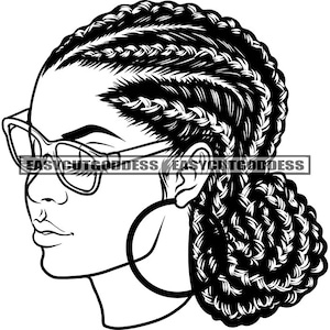 Melanin Woman Goddess Braids Cornrows Bun Hairstyle Hairdo Braided Ponytail Updo Black Girl Stylish SVG PNG JPG Vector Design Cut Files