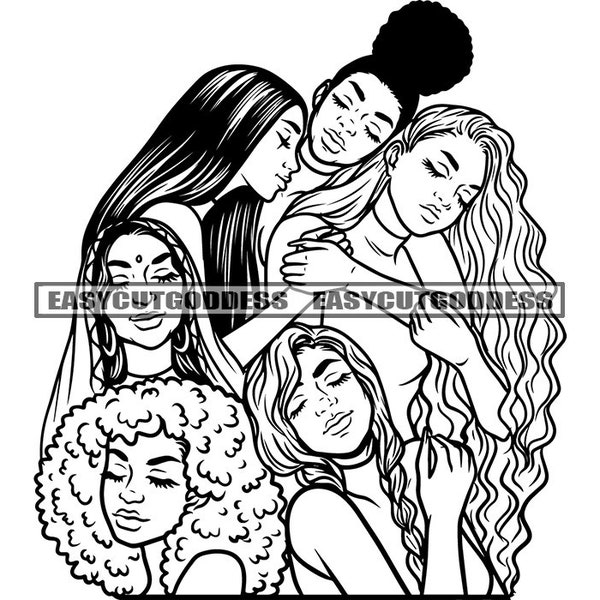 Group Of Mix Women Together Different Ethnicity Friends Woman Portrait Love Closed Up Caucasian Melanin SVG PNG JPG Vector Designs Cut Files