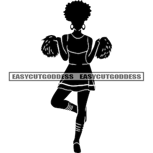 Cheerleader Cheer Cheerleading Sport Afro Girl Energy Cheerleaders Competition Poms Fitness Dance SVG PNG JPG Vector Designs Cutting Files