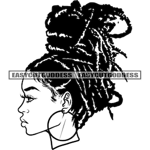 Melanin Afro Woman Mix Ethnic Young Lady Stylish Dreads Locs Dreadlocks Hairstyle Hair Messy Bun Closeup VG PNG JPG Vector Designs Cut Files