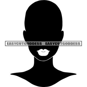 Zwarte Vrouw Hoofd Silhouet Kale Haar Lippen Mond Afro-Amerikaanse Make-up Mooie Vrouwelijke Jonge Schoonheid SVG PNG JPG Vector Ontwerpen Cut Files