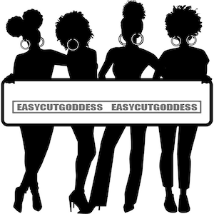 Black Woman Silhouette Holding Banner Business Sign Logo Design Element African American Women Girls SVG PNG JPG Vector Designs Cut Files