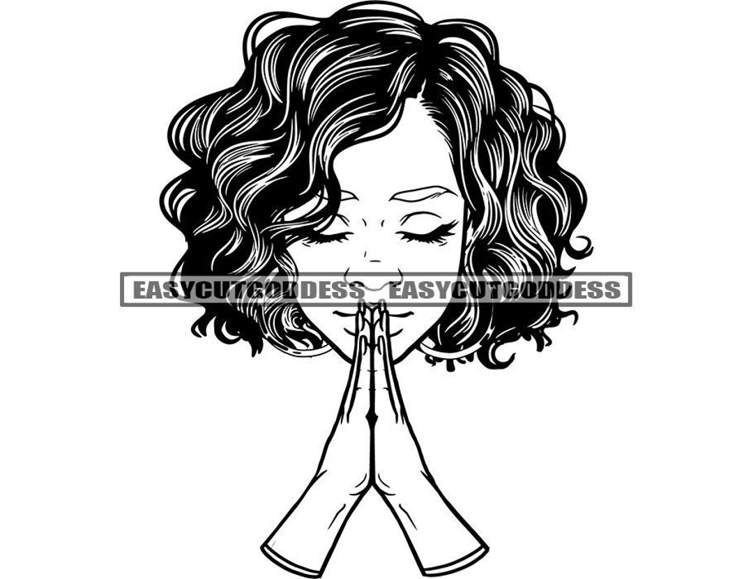 Melanin Latina Woman Praying God Prayers Hands Curly Hair Religion Love ...