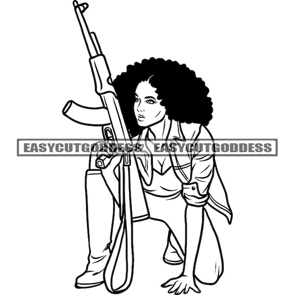 Gangster Melanin Woman Carrying Riffle Protection Burglar Theft Ghetto Street Girl Badass Strong Alpha SVG PNG JPG Vector Design Cut Files