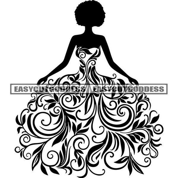 Melanin Afro Woman Wearing Bride Wedding Beautiful Dress Beauty Love Bridal Fashion Elegance Luxury SVG PNG JPG Vector Designs Cut Files