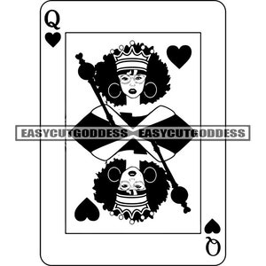 Casino Card Queen Of Hearts Crown Gambler Majesty Royal Highness Black African American Female Melanin SVG PNG JPG Vector Designs Cut Files