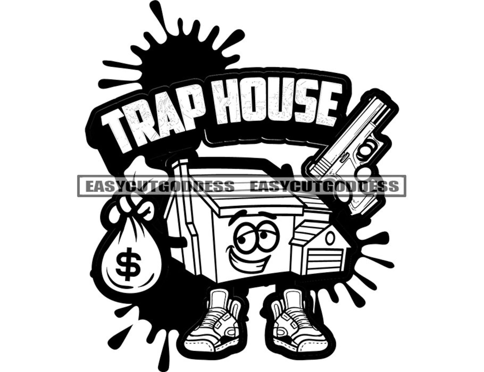 Trap House Character Holding Handgun Gun Money Bag Hustler Etsy