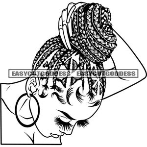 Melanin Frau Zopf Zöpfe Frisur Hoop Ohrringe Frisur Geflochten Stylisch Beauty Salon Logo Kosmetik SVG PNG JPG Vektor Design Cut Files