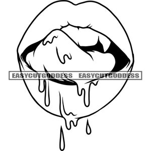 Lips Dripping Blood Mouth Teeth Tongue Vampire Teeth Horror Cosmetic Closeup Glossy Smudge Cosmetology SVG PNG JPG Vector Designs Cut Files