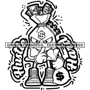 Hustle Hard Money Bag Cartoon Character Bag Full Cash Hustler Grind Hustle Man Bank Sarcastic Evil Smile SVG PNG JPG Vector Design Cut Files