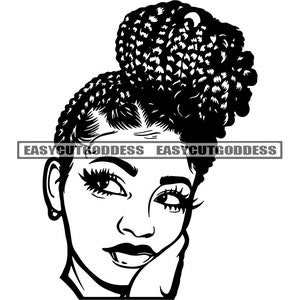 Hübsche Melanin Frau Gesicht Dreads Dreadlocks Locs Zopfe Haarspange Stylisch African American Nubian SVG PNG JPG Vektor Design Cut Files