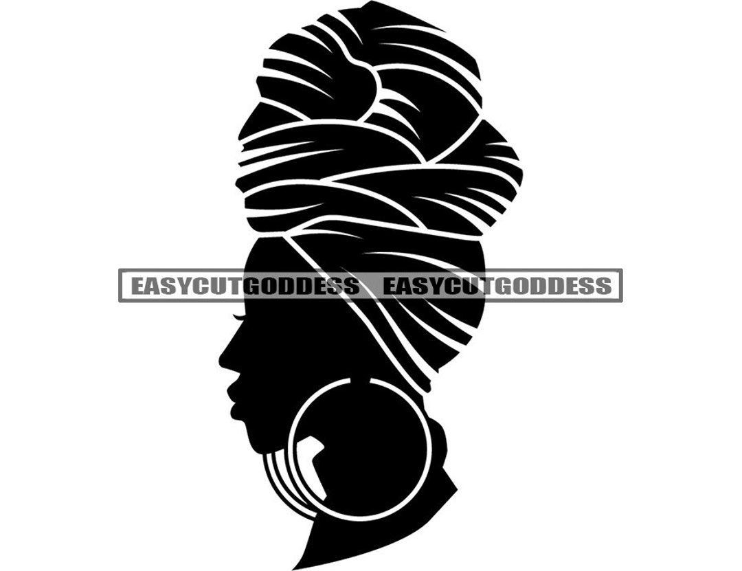 Black Woman Head Silhouette Turban Hoop Earrings Traditional Headscarf ...