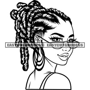 Beautiful Melanin Woman Young Lady Stylish Dreads Locs Dreadlocks Hairstyle Closeup Fashion Glasses VG PNG JPG Vector Designs Cut Files