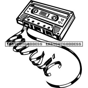 Vintage Cassette Retro Music Tape Audio 80s Record Old Sound Technology 90s Stereo Plastic Style Radio SVG PNG JPG Vector Designs Cut Files