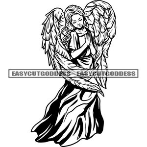 Angel Woman Praying Arcangel Fairy Wings Holy Divine Fantasy Goddess Deity Guardian Archangel SVG PNG JPG Vector Designs Cutting Files