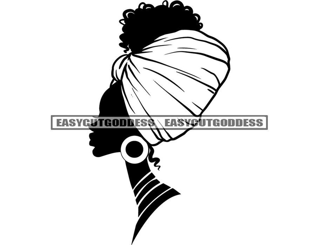 Black Woman Head Silhouette Turban Afro Puff Wood Earrings Portrait ...